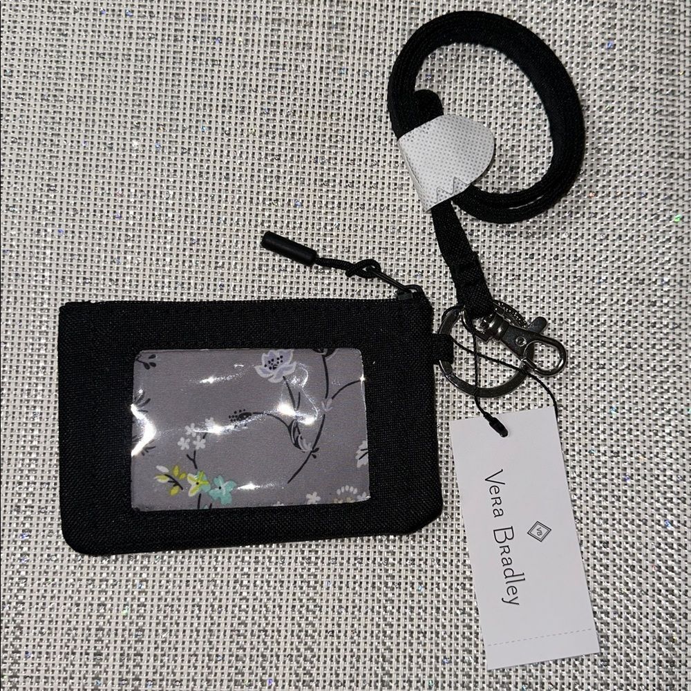Vera Bradley Black Lighten Up Zip ID & Lanyard in Recycled Polyester - Picture 3 of 8